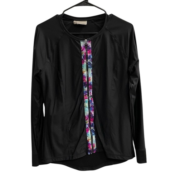 ATHLETA Floral Fade Zip Rash guard Black Size Large - Picture 2 of 8